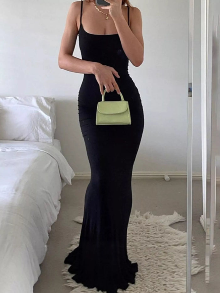 Full Size Solid Color Spaghetti Strap Maxi Dress Plus Size