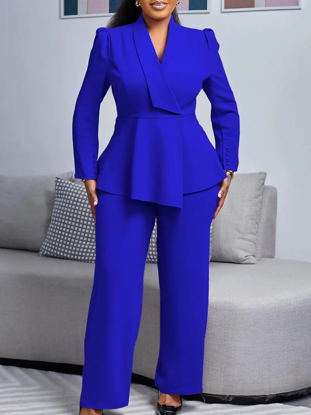 Solid Color Blazer And Pants Set