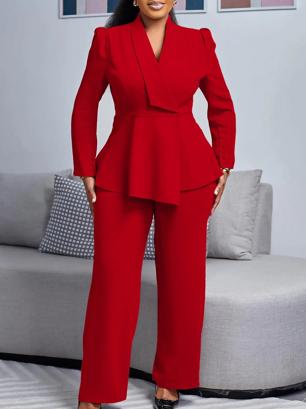 Solid Color Blazer And Pants Set