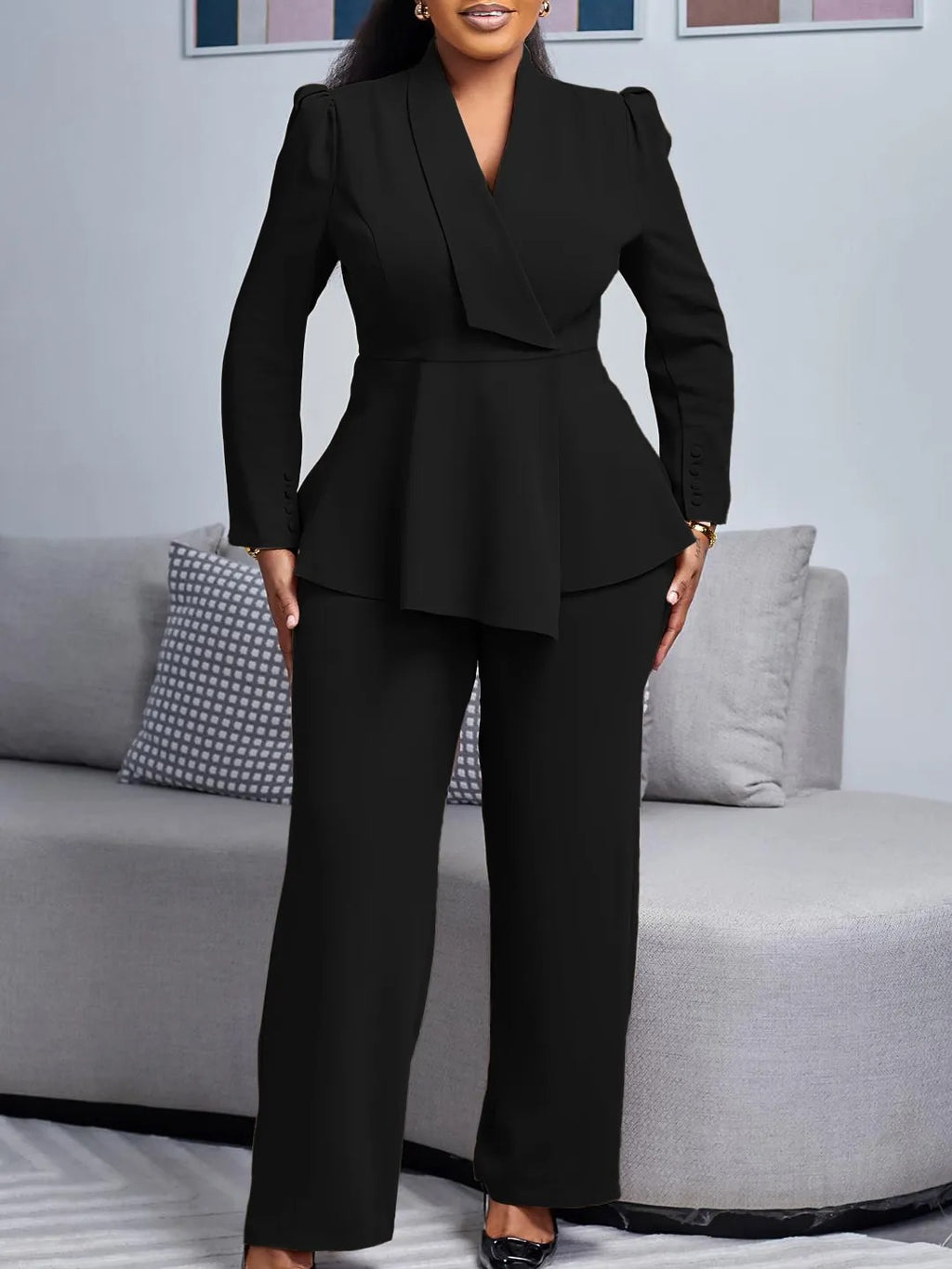 Solid Color Blazer And Pants Set
