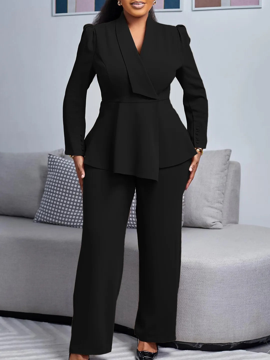 Solid Color Blazer And Pants Set
