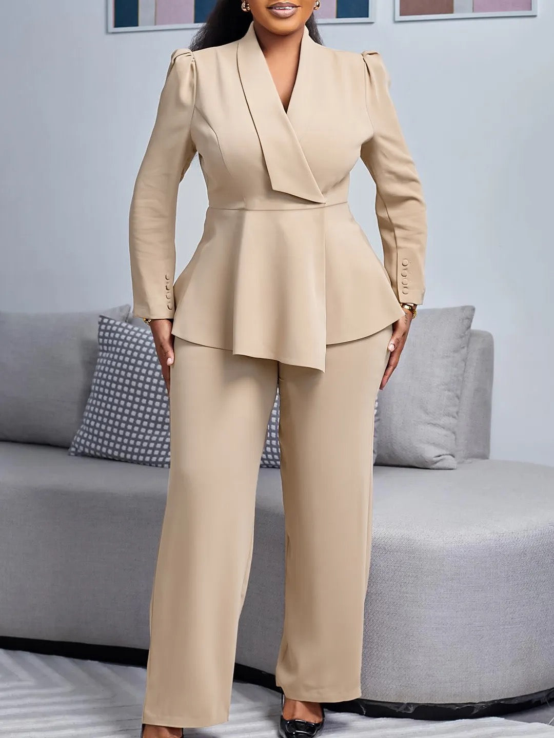 Solid Color Blazer And Pants Set